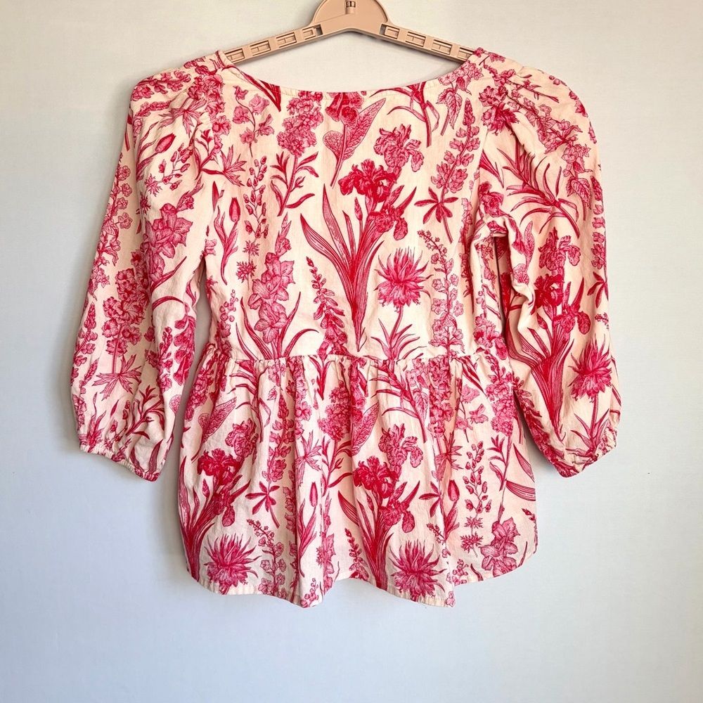 Victoria Dunn Floral Print Blouse XS Gathered Waist Square Neck Prairie EUC - Picture 2 of 13